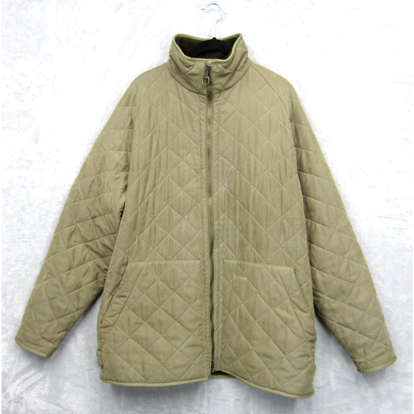 Barbour Microfibre Polarquilt Large Long Quilted Jacket Fleece Lined Beige Green